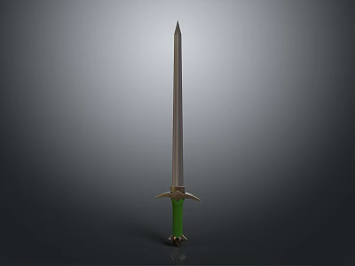 Medieval Weapon Sword With Silver Blade Green Hilt And Golden Guard 3d model