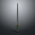 Medieval Weapon Sword With Silver Blade Green Hilt And Golden Guard