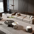 Modern Living Room With Beige Sofa Black Coffee Table Set Floor Lamp And Area Rug