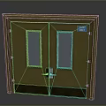 Yellow Double Exit Door with Glass Windows Metal Base and Exit Only Sign