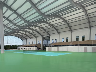 Modern Indoor Sports Fitness Gymnasium With Green Floor Curved Roof And Spectator Seats 3d model