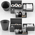Gray Woven Bathroom Accessories Set With Storage Boxes And Tissue Holders 3d model