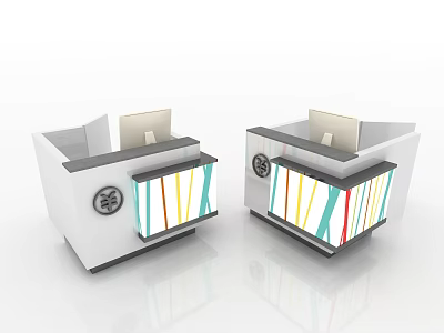 Public Facility Service Desks With White Design Colorful Striped Panels And Circular Logos 3d model