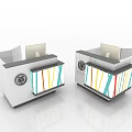 Public Facility Service Desks With White Design Colorful Striped Panels And Circular Logos