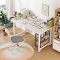 Cream wind desk and chair combination 3d model