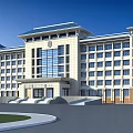 Modern Multi story Office Building With Large Windows And Front Entrance Plaza