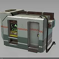 Industrial Small Building With White Green Exterior Warning Stripes Display Screen And Connected Hose