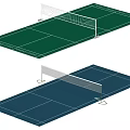 Tennis Sports Equipment Including Net And Court With Green Blue Surfaces