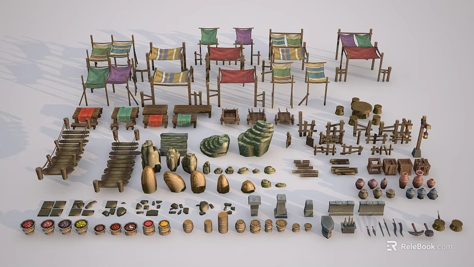 Vintage Furniture And Home Accessories Collection With Various Chairs Tables And Decor Items 3d model 