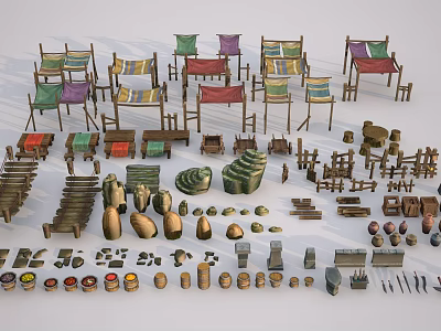 Vintage Furniture And Home Accessories Collection With Various Chairs Tables And Decor Items 3d model