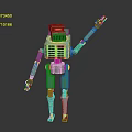 Turquoise Mechanical Robot Character With Red Head Light And Raised Arm