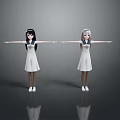 Two Women in Nurse Uniforms Standing with Arms Outstretched Against Gray Background