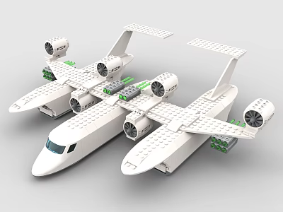 White Building Blocks Aircraft Models with Multiple Engines and Wing Structures Design 3d model