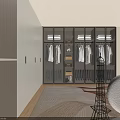 Modern Walk in Closet Design With Glass Door Cabinets Hanging Clothes And Shoes