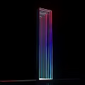 3D Typography Design With Colorful Gradient Lighting And Striped Structure On Black Background