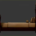 Classical Wooden Bed With Carved Headboard Footboard And Beige Bedding Pillows