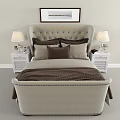 Double Bed Featuring Beige Tufted Headboard White Nightstands And Table Lamps 3d model