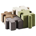 Puzzle Shaped Modular Sofa Stools In Various Colors For Modern Interior Design 3d model