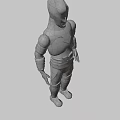 Futuristic Sci Fi Robot Character With Silver Head Red Armor And Blue Arm Bands