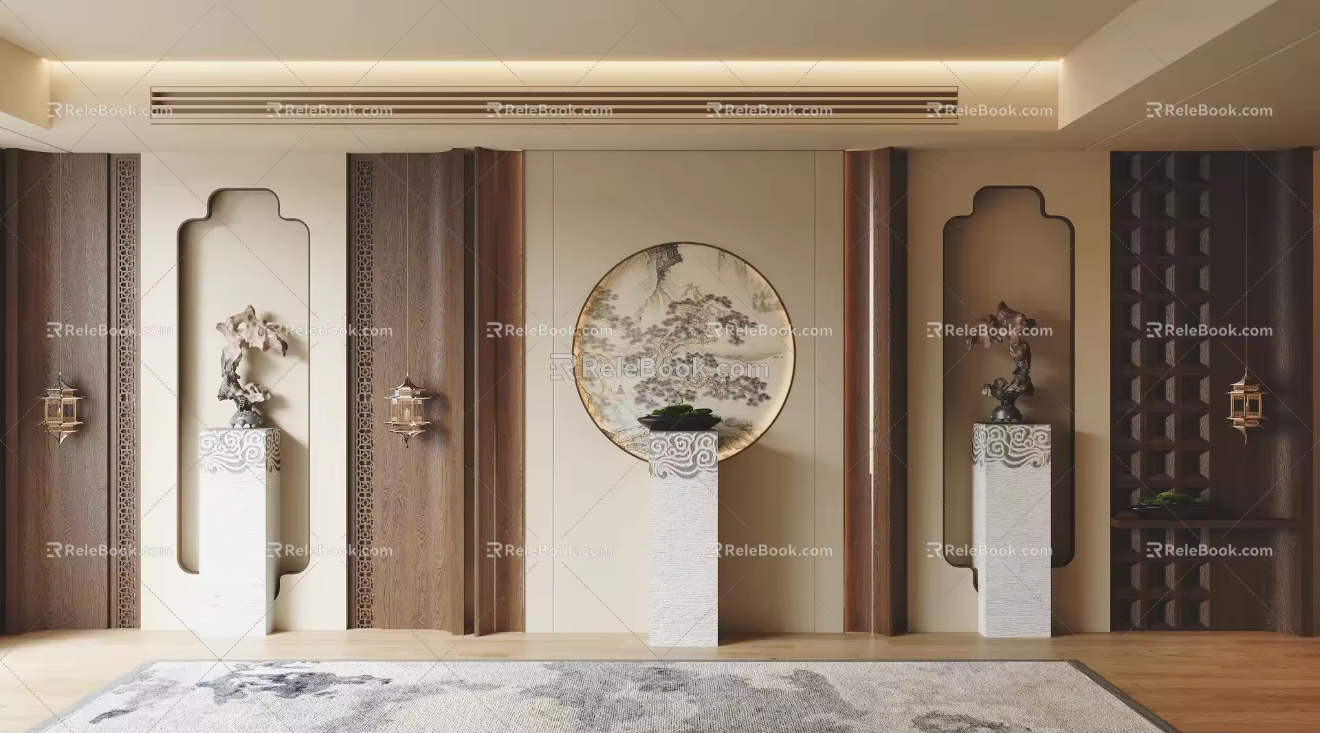 New Chinese style entrance partition 3d model