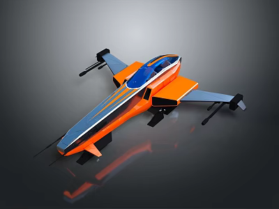 Modern Orange And Blue Model Airplane With Streamlined Body And Black Wings 3d model