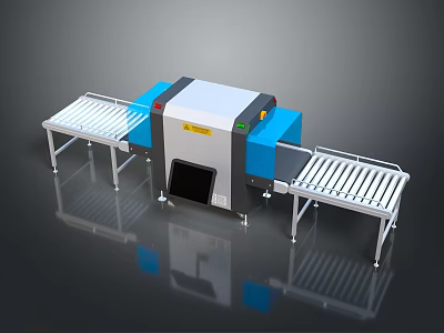Blue And White Security Scanner With Conveyor Belt For Baggage Screening Equipment 3d model