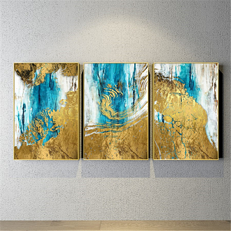 Modern abstract painting gold and silver living room abstract color block decorative painting 3d model