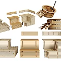 SPA Sauna Wooden Components With Benches Steps And Barrel Design Elements