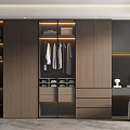 Modern Wooden Wardrobe Interior Design With Hanging Clothes Drawers Lighting And Mirror