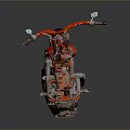 Red Custom Motorcycle With Large Tires Leather Seat And Metallic Details