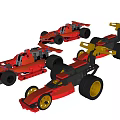Electric Toy Red Racing Cars In Building Block Style With Multiple Different Designs