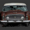 Vintage Rusty Red And White Classic Car With Retro Design And Weathered Exterior