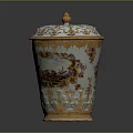 Elegant Porcelain Decorative Jar With Gold Trim And Floral Landscape Patterns
