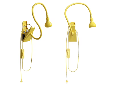 Two Yellow Clip On Desk Lamps With Flexible Curved Arm And On Off Switch 3d model