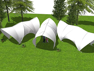 White Pergola Structure in Outdoor Garden with Green Grass and Trees 3d model