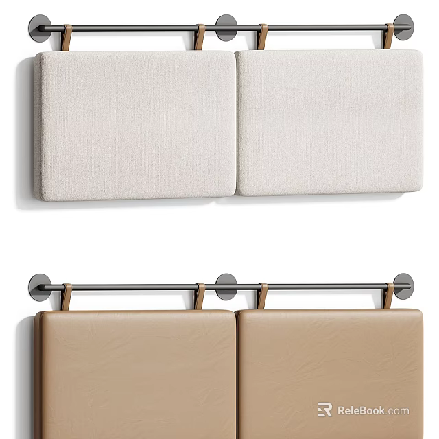 Minimalist Upholstered Panels In Beige And Brown Fabric With Metal Accents 3d model 