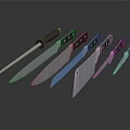 Set of Various Sharp Kitchen Knives with Dark Handles Arranged Neatly 3d model