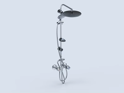 Chrome Shower System with Overhead and Handheld Showerheads and Control Knobs 3d model