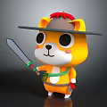 Cute Yellow Cartoon Game Movie Character with Wide Brimmed Hat Red Feather Holding Sword
