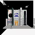 Modern Bathroom Interior With Patterned Walls And Shower Area 3d model