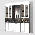 Modern Wine Cabinet Design With Glass Doors Wine Bottles Mirror And White Cabinets