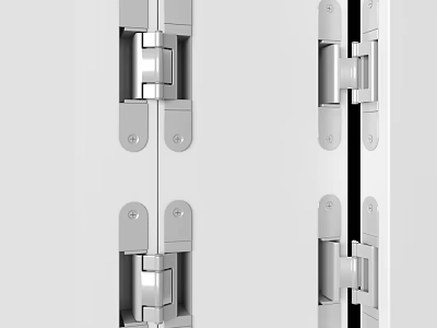 White Metal Hinges Installed On Door Panels With Hardware Components 3d model