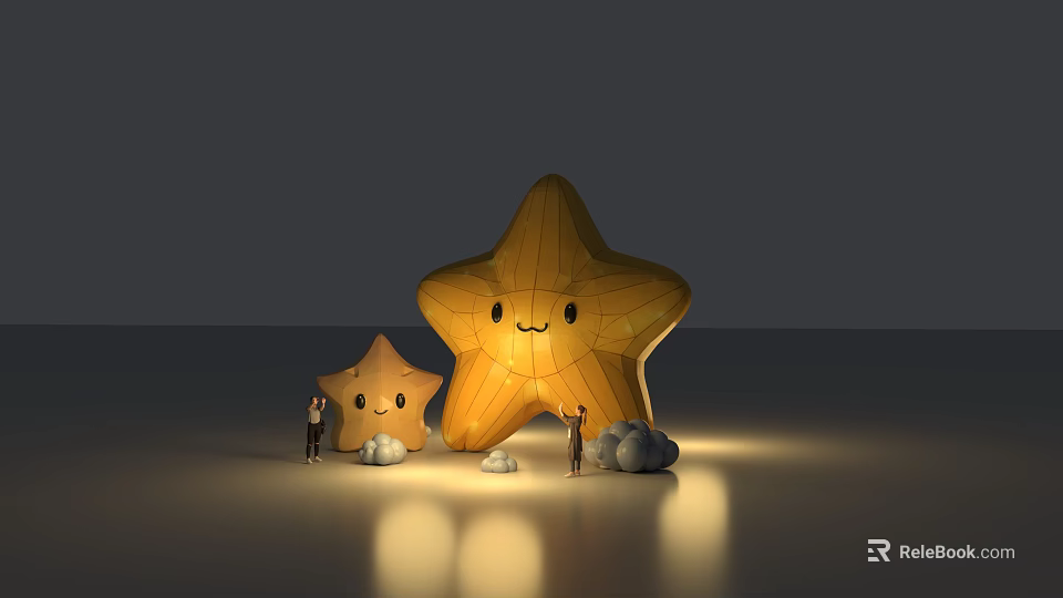 Popular Photo Spot With Large And Small Yellow Star Shapes Smiling Faces And Cloud Decorations 3d model 