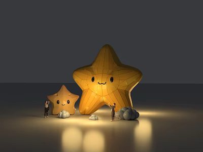 Popular Photo Spot With Large And Small Yellow Star Shapes Smiling Faces And Cloud Decorations 3d model
