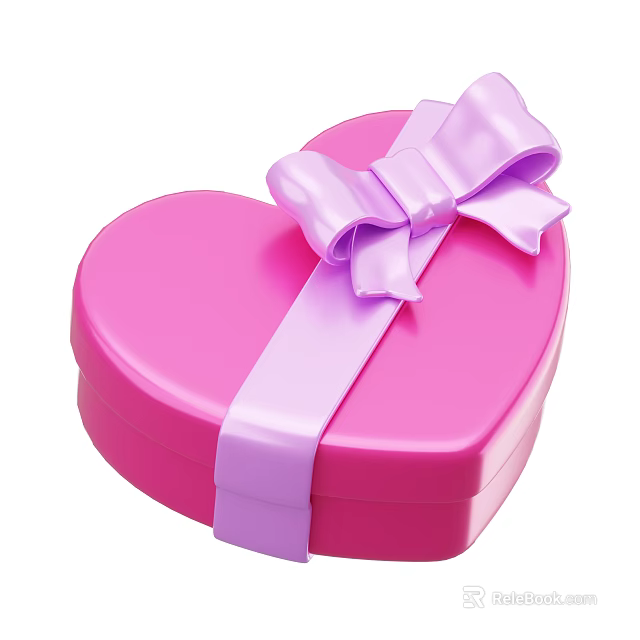 Elegant Pink Heart Shaped Box Decorative Ornament Set With Purple Bow 3d model 