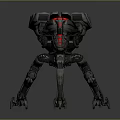 Sci Fi Mechanical Four Legged Character With Red Glowing Parts And Weapon Turrets