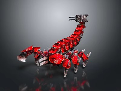 Sci Fi Character Mechanical Scorpion With Red Exoskeleton Metal Parts And Sharp Claws 3d model