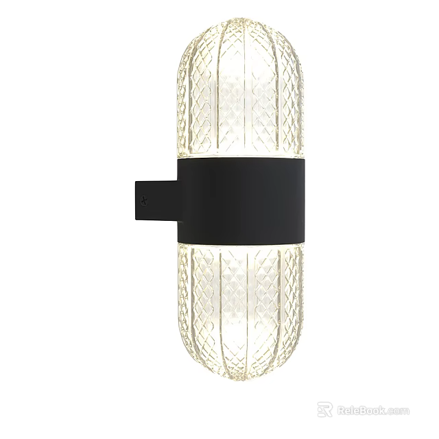 Contemporary Textured Glass Wall Light With Black Band And Bright Luminous Design 3d model 