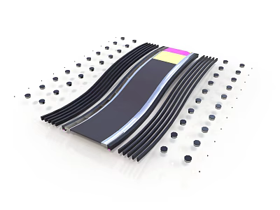 Modern Architectural Decorative Panel With Wavy Strips Colored Blocks And Black Dots 3d model