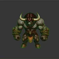 3D Rendered Bull Headed Muscular Character With Horns Orange Shorts And Arm Ornaments